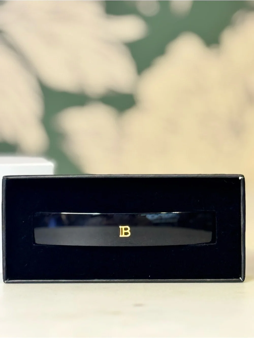 Balmain Black Hair Barrette with Gold B Emblem NIB
